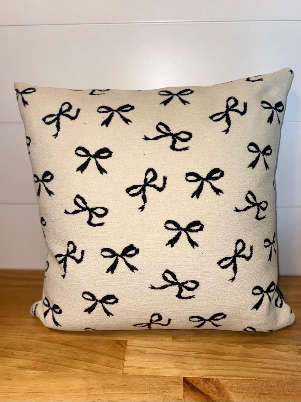 Cynthia Rowley Ivory Throw Pillow with Black Bow Pattern